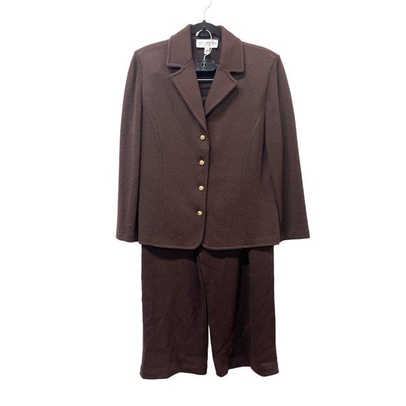 St. John Collection Brown Wool Blend Jacket Pant Suit - Picture 1 of 14